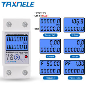 TAXNELE DDS668 Din Rail Single Phase Reset Energy Meter kWh Voltase Arus Listrik Wattmeter 220V