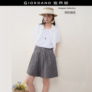 Giordano Women Floral elastic waist wide leg shorts Free Shipping 18406803