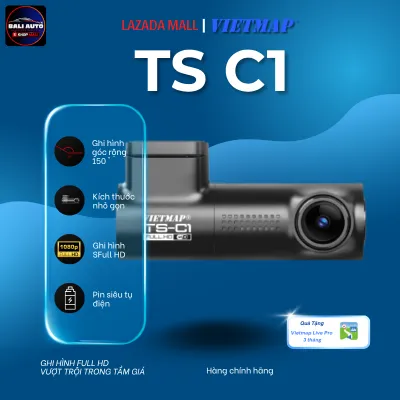 Camera hành trình Vietmap TS C1 Ghi hình Full HD Pin siêu tụ Kết nối xem qua điện thoại Tặng Vietmap Live Pro 3 tháng