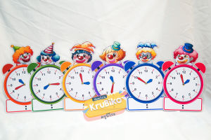 นาฬิกาหมุนมือ สื่อการสอนคณิตศาสตร์ เรื่องเวลา 6 แบบ เข็มหมุนได้ เขียนเวลาได้ ขนาด A4 เคลือบใส ไม่ติดลายน้ำ