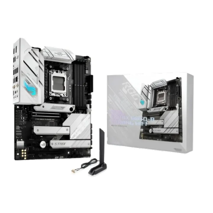 ASUS STRIX Z690-E Gaming Motherboard with AM5 Socket, DDR5 Memory Support, PCIe 5.0, M.2 Slots, RGB Lighting, and Advanced Cooling Features.