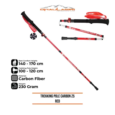 Dhaulagiri - Trekking Pole - Trekking Pole Carbon Z5 - Tongkat Jalan Tongkat Trekking Tongkat Gunung Lipat Bahan Carbon Dapat Diatur 100cm-120cm Anti Shock Kuat dan Ringan