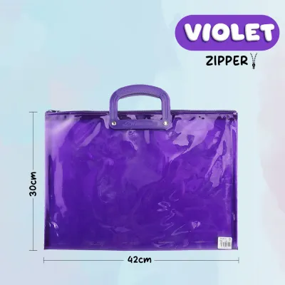 FCI Plastic Envelope With Zipper Handle Transparent Long with Bigger Capacity Different Colors for School and Office Use