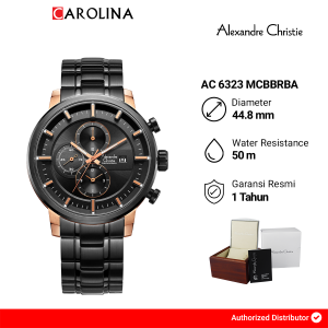 Jam Tangan Pria Alexandre Christie Chronograph AC 6323 MCBBRBA Sport Black Dial Stainless Steel Strap