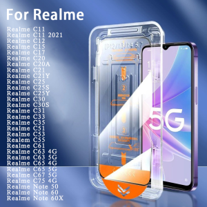 One-Click Full HD ฟิล์มกระจกเต็มจอ ป้องกันหน้าจอสำหรับ Realme C12 C11 C30 C33 C35 C53 C51 C55 C61 C63 C65 C75 Note 50 60 60x 6 7 8 9 10 10T Pro 12 13 กันรอย กันตก กัน หน้าจอ แตก Screen Protectors เต็มจอ ฟิล์มกระจก