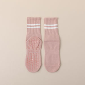 Yoga Socks with Grip 1 Pair Anti Slip Womens Fitness Dance Exercise Socks Mid Length Socks Elastic Cotton Breathable Sports Socks