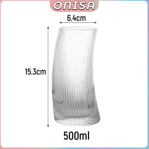 Onisa Vertical Lines Crescent Shaped Glass Juice Beverages Cocktail Glass Water Glass 350ml 500ml