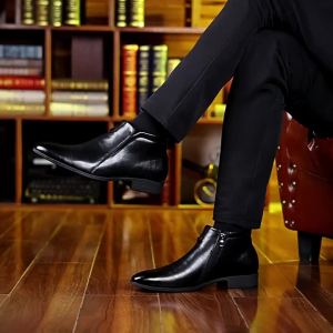 PIJU Plus Size 38-48 Mens Zip Chelsea Boots – British Retro High-Top Ankle Boots Pointed Toe Leather Casual Dress Shoes Mid-Calf Vintage Style