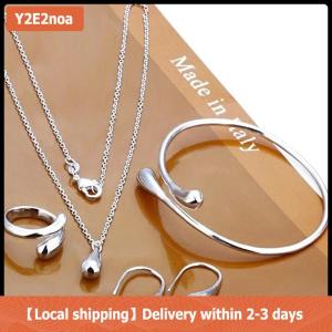 【Local shipping】 4Pcs Fashion Teardrop Jewelry Set For Women Simple Ring Necklace Bracelet Earrings Set For Banquet Wedding Jewelry