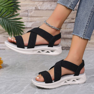 [Free Shipping] Summer Thick-Soled Color-Block Sandals Plus-Size Soft-Soled Casual WomenS Sandals