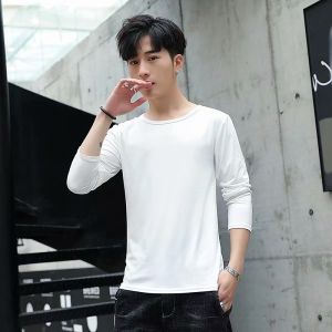 2023 Autumn/Winter Long Sleeved T-shirt Mens Korean Version Slim Fitting Solid Color Base Shirt with A Round Neck T-shirt Top Underneath