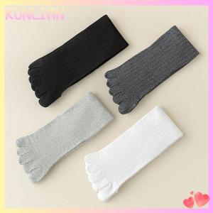 [KUNLIAN] Men Toe Socks Long Cotton Simple Business Stockings Breathable 5 Finger Socks Calf For 4 Seasons