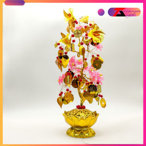 Chậu cây đào đế hoa sen chiêu tài cầu lộc giữ bình an  phòng khách bàn thờ thần tài thổ địa làm kim tiền phong thủy