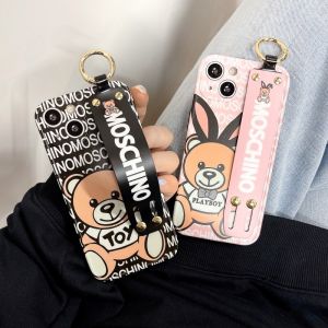 CrashStar Cool Bear Shockproof Phone Case With Wristband Strap For iPhone 15 14 13 12 11 Pro Max Plus Soft Phone Casing With Lanyard Stand Holder With Full Cover Lens Camera Protection Cute Cartoon Phone Cover Shell