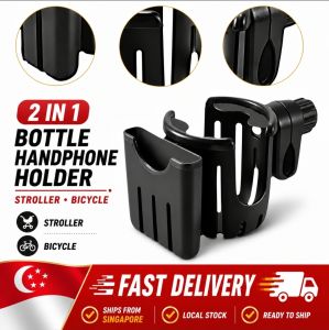 2-in-1 Universal Stroller Cup Holder with Phone Holder | Baby Pram Bicycle Wheelchair Scooter Bottle Drink Holder