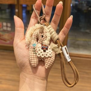 YUNAFIN Fabric Pony Keychain Mini Braided Rope Fabric Pony Pendant Cute Handmade Backpack Pendant Bag Accessory