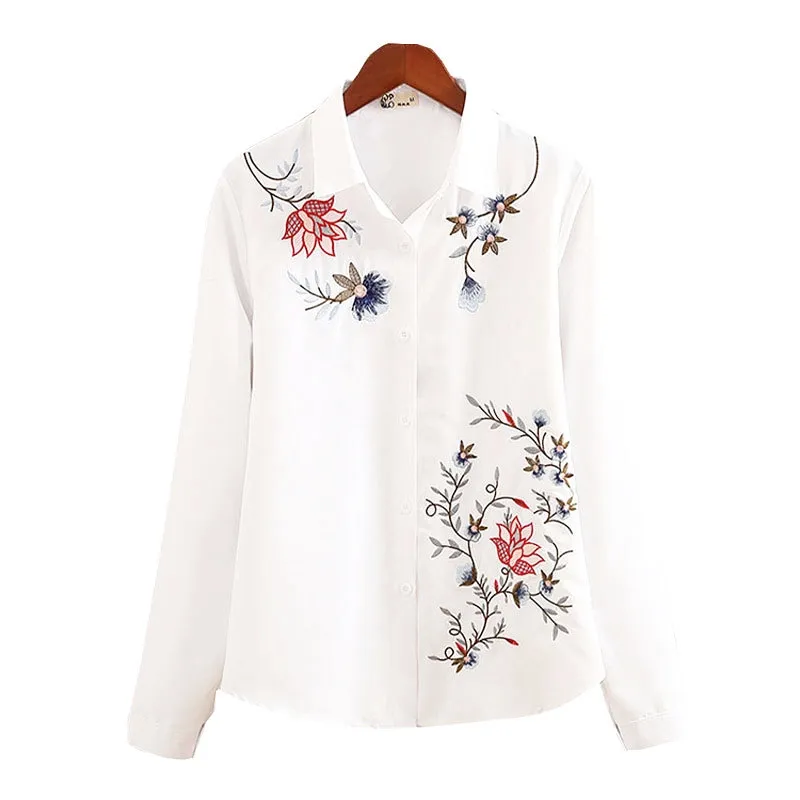 BABAKUD Casual Loose Long Sleeve Embroidery Shirt  Long white shirt,  Blouses for women, Casual tops for women