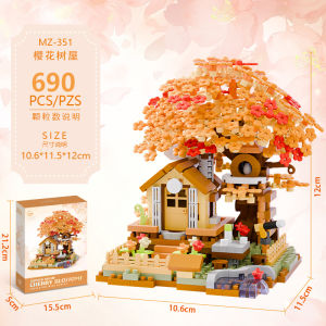690PCS Bricks Flower 3D Susun Mainan Anak Sakura Rumah Pohon