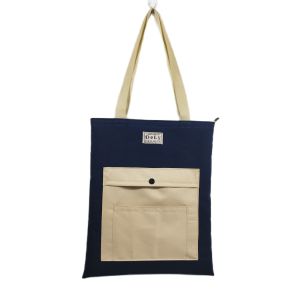 Totebag Wanita Bahan Kanvas DSB Tas Model Kasual Penutup Resleting Warna Blue Navy Bag Women