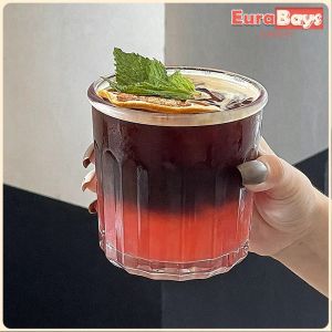 E.B. 400ml/550ml Striped Glass Mug Ice Coffee Cup Transparent Milk Tea Juice Glass 1Pcs