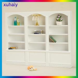 xuhaiy 1:12 Dollhouse Display Cabinet Living Room Mini Furniture Window Showcase Table Desk Set Doll House Accessories