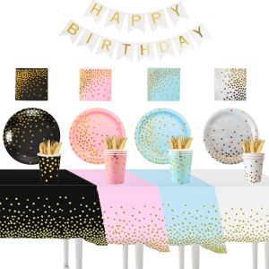 Amazon bronzing party supplies tableware black and white pink and blue cross-border disposable dinner plates paper plates paper towels tablecloth decoration