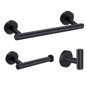 Bathroom Towel Rack Set 5-Pieces 16 Matte Black Bathroom Hardware Accessories Set SUS304 Stainless Steel Wall Mounted Includes 16 Inch Bath Towel Holder Toilet Paper Holder 3 Robe Towel Hooks Toilet Roll Holders