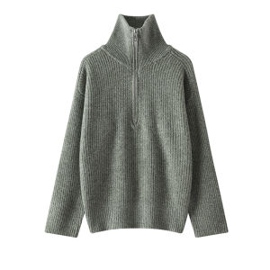 Loose Casual Floral Yarn 100% Pure Wool Sweater for Women 7CYM Autumn/Winter Thickened Half-Zip Lapel Pullover Knitted Base Top