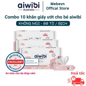 [Voucher 10% toàn gian] Combo 10 khăn giấy ướt cho bé Aiwibi khăn ướt cho bé sơ sinh cao cấp không mùi không kích ứng da