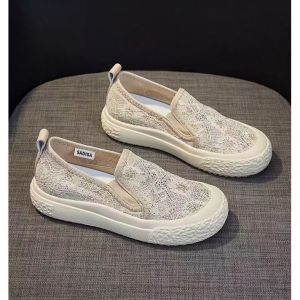 รองเท้าผ้าใบผู้หญิง รองเท้าแตะ ลูกไม้ พื้นรองเท้าแพลตฟอร์ม แฟชั่น ลําลอง ไม่ปวดเท้า