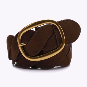 VNEUB1 Weave Suede Belt PU Leather Pin Buckle Men Belt Fashion Metal Twists Woven Waistband