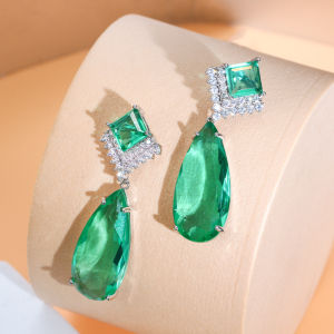 SEQUITO Hot Sale Brilliant Light Green Red Long Tear Drop Crystal Stone Trendy CZ Hanging Earrings Women Cocktail Costume Jewellery SE560