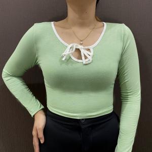 (COD) LMJ FASHION - Adeline Long Sleeve Round Neck Lace Up Crop Top - #A21