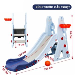 Cầu trượt cho bé kèm khung bóng rổ hình tên lửa Xanh ( đầy đủ giấy tờ hóa đơn VAT)