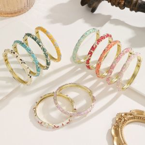 K10SEQ Màu vàng Vòng tay men sứ Bản lề lò xo Đã được khoét rỗng Vòng tay hoa Retro Đính đá Zircon Vòng tay Cloisonne Dành cho phụ nữ