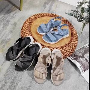 ♥SIKETU รองเท้าสายถักมีห่วงตะขอปรับแบบเรียบง่ายรองเท้าแตะส้นหนาผู้หญิงมีแบรนด์ระบายอากาศได้ดีชายหาดนอกพื้นรองเท้าลำลองสีฟ้า42H0720