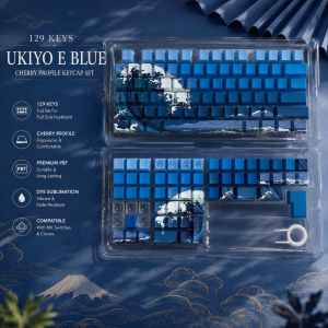 Fantasy High Quality 129 Keys Ukiyo E Blue Keycap Set Premium PBT Cherry Profile Dye Sublimation Japanese Ocean Wave Design Mechanical Keyboard Keycaps