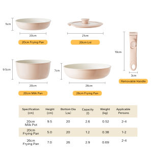 Redchef Pink Ceramic Rock Cookware Set Handle Removable Nonstick 5Pcs/16Pcs Kitchenware No PFAS& PTFE& PFOA Non Stick Pan Suitable for All Stoves
