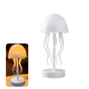 ESFDGL Adjustable 3D Floating Jellyfish Lamp Automatic Tentacle Rotation Warm/RGB Light Dynamic LED Night Light Cute Decorative Cartoon Jellyfish Table Lamp Bedroom Decor