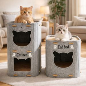 PAZNUL Double Layer Cat House Felt Foldable Cat Scratching Board Creativity Breathable Cat Castle Bed Cat Supplies
