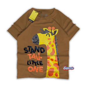 Baju Kaos Anak Distro Premium Gambar Kartun Jerapah Warna Coklat umur 1-13 Tahun