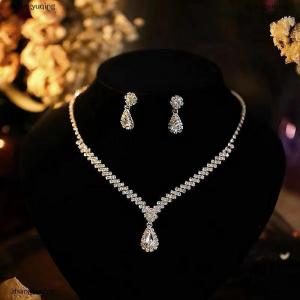 [COD] zhangyuqing 3Pcs Simple Fashion Water Drop Rhinestones Necklace Earrings Sets For Women Wedding Bride Jewelry Sets Accessories Gift