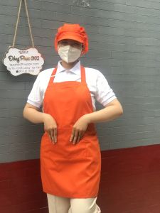 Tạp dề phục vụ quán ăn cà phê phụ bếp tạp vụ - chất liệu vải kaki dày dặn  màu cam có 1 túi trước