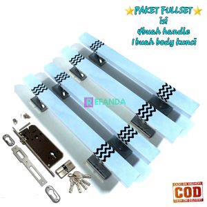 fullset lock body kunci dan 4buah gagang handle pintu rumah panjang 33cm 45cm dan 60cm untuk pintu depan model kupu tarung daun pintu 2