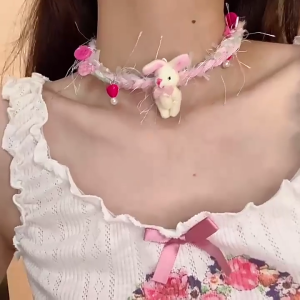 Hình trái tim tình yêu Và Thỏ Thiết Kế Dây Chuyền Cho Cô Gái Thủ Công Từ Mạnh Mẽ Farbic Thích Hợp Cho mặc hàng ngày Phong Cách Trang Phục