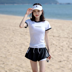 [Ocean Outdoors] Ready stock swimsuit woman swimming suit for women Two-piece Women Short-sleeved With Short pant Beachwear swimsuits for women Lady swimming suit women Student Girls Ladies Baju Berenang Perempuan泳衣女装 显瘦 大码 swimwear women