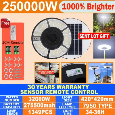 【Lifetime Warranty】UFO Solar light outdoor Solar street light heavy duty waterproof IP67 48500mAH Solar lamps energy saving motion sensor round Garden light Automatic spot light with sense remote control