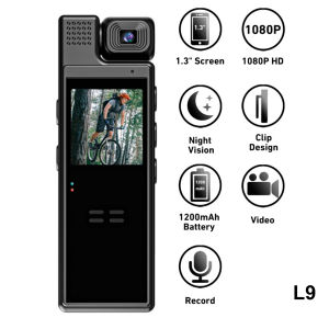 1080P Mini Body Camera Portable Small Digital Video Camcorder 180 Degree Rotating Lens Police Body Cam Pocket Video Recorder Moto Camera Sports DV