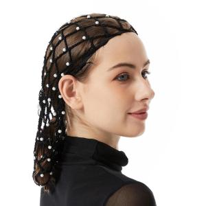 Women Ethnic Crochet Hair Net Caps with Artificial Pearls Snood Turban Hat Great for Formal Event and Everyday Wear