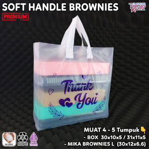 ECER Plastik Dus Donat isi 6 Motif THANK YOU / Kantong Soft Handle Box 22x22 / Kresek Mika Brownis L